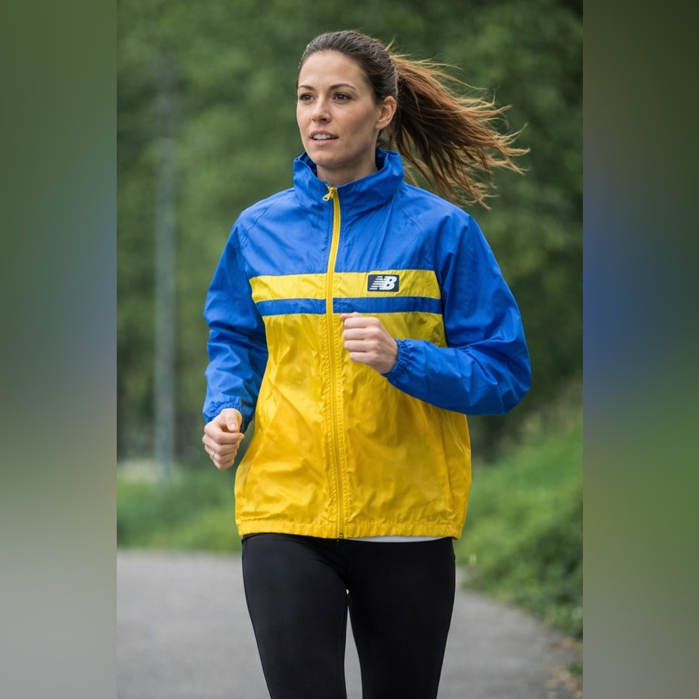 Vintage New Balance Windbreaker Women’s Large Blue Yellow Boston Marathon Jacket